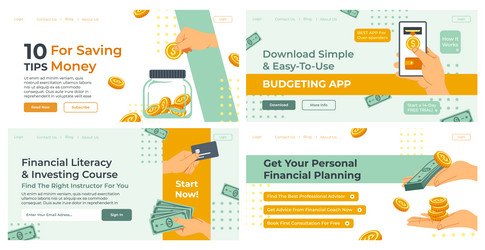 Web banner set with money saving tips concept vector