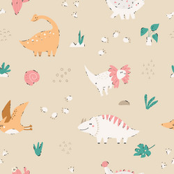 seamless pattern with hand-drawn cute dinosaurs Vector Image