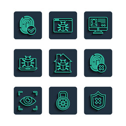 set line eye scan safe combination lock shield vector image