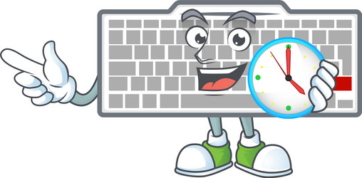 White keyboard cartoon character style with clock vector