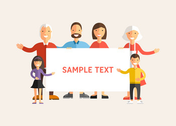 happy family holding a banner flat design Vector Image