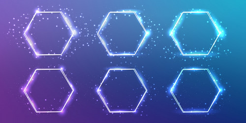 neon double hexagon frame with shining effects vector image