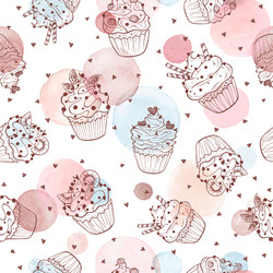 Hand drawn seamless pattern with cakes Royalty Free Vector