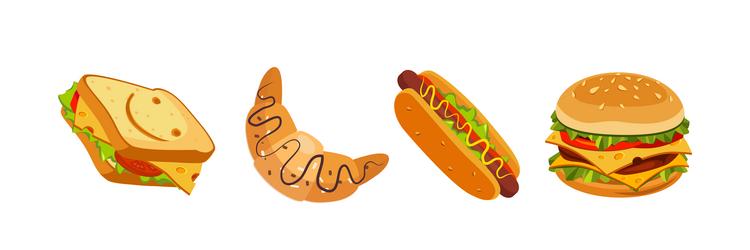 fast food bright object and item set vector image