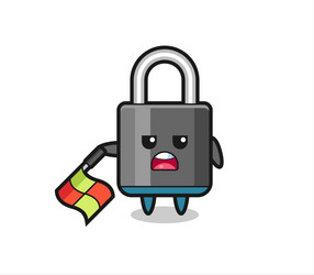padlock character as line judge hold the flag vector image