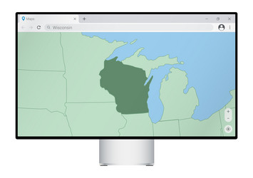 computer monitor with map of wisconsin in browser vector