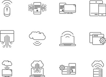 Digital tech circuit board icons set line vector