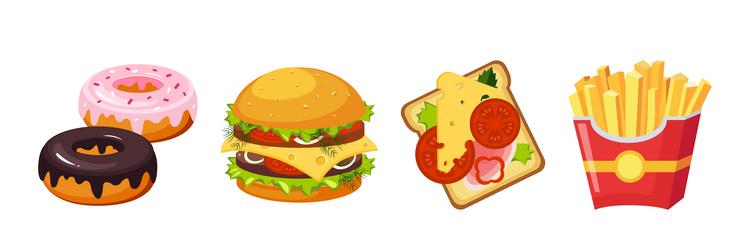 fast food bright object and item set vector image