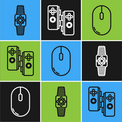 set line smartwatch computer mouse and gamepad vector image