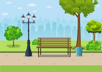 Bench with tree and lantern in the park vector