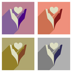 concept of flat icons with long shadow heart hands vector image