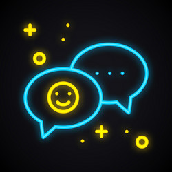 Neon message sign bright speech bubble with smile vector