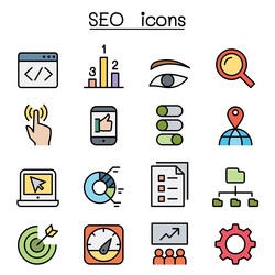 seo and optimization icon set in color line style vector image