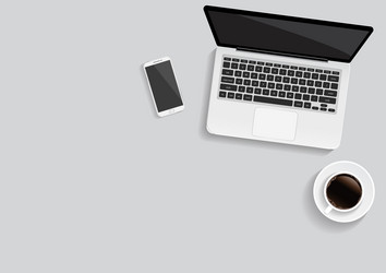minimal office with computer and a cup of coffee vector image