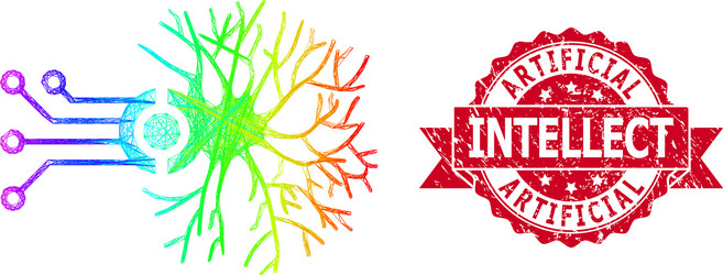 rubber artificial intellect stamp and spectrum vector image