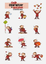 12 poses of child character in autumn vector