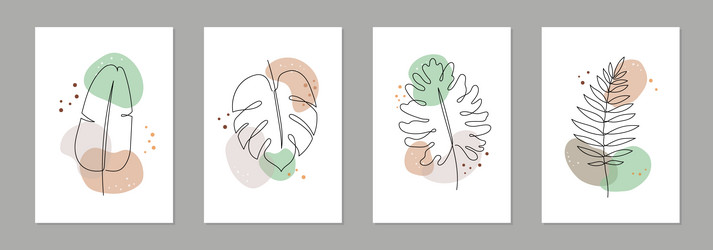 abstract boho line art leaf design minimal vector image