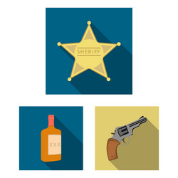 attributes of the wild west flat icons in set vector image