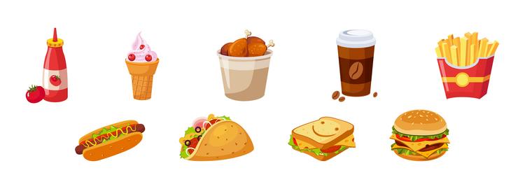 fast food bright object and item set vector image