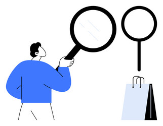 man using magnifying glass to inspect shopping bag vector image