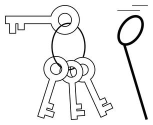 set of vintage keys on a loop and magnifying vector image
