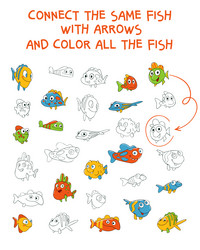 connect the same fish with arrows matching vector image