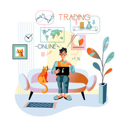 man broker trader working on laptop online at home vector image