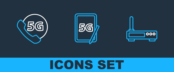 set line router and wi-fi signal phone with 5g vector image