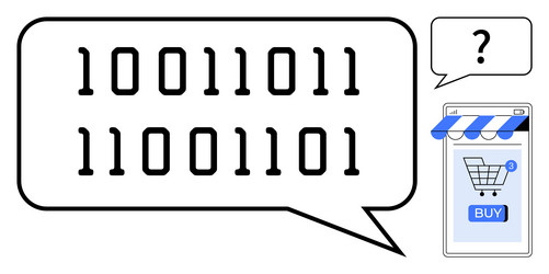binary code in speech bubble with online shopping vector image