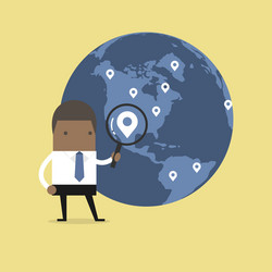 Businessman finding map pin over world vector