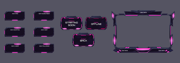 Game live stream panels overlay frames Royalty Free Vector