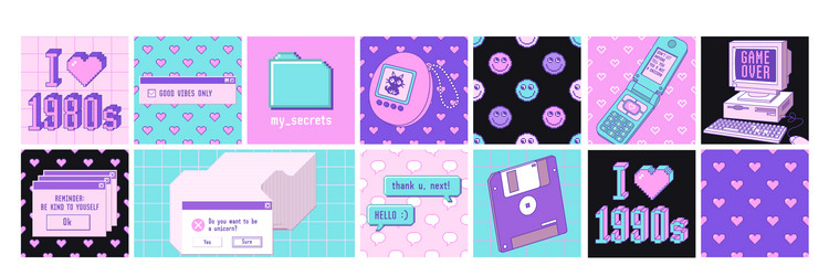 Old computer aesthetic 1980s -1990s big set Vector Image
