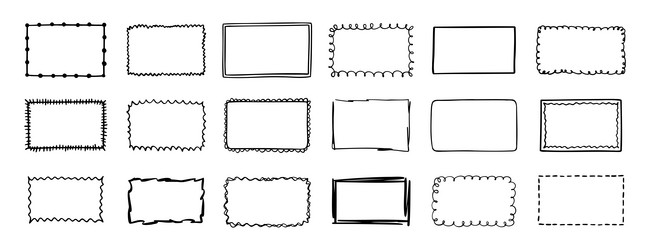 rectangular frames doodle hand drawn borders set vector image