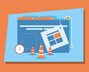 website under construction with desktop computer vector image