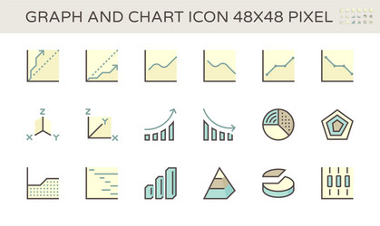 Graph and chart icon set design 48x48 pixel vector