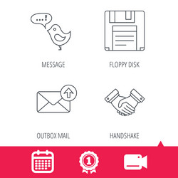 Outbox mail message and handshake icons vector