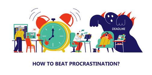 procrastination deadline and inefficient use vector image
