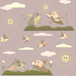 spring flowers daffodils and birds pattern vector image