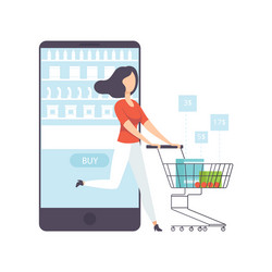 Young woman bying products from an online store vector