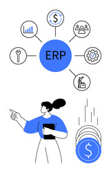 erp system connected to key business functions vector image