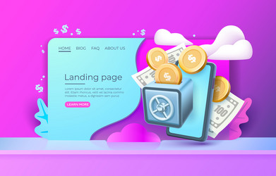 Landing page finance action cash back mobile vector