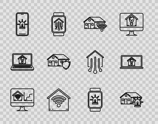 set line computer monitor with smart home wi vector image