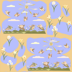 spring flowers daffodils and birds pattern vector image