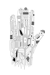 hand computer board circuit and scheme vector image