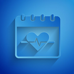 Paper cut heart rate icon isolated on blue vector