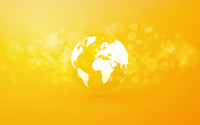 Earth globe abstract bokeh yellow background vector