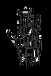 hand computer board circuit and microscheme vector image