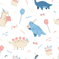 seamless pattern with festive dinosaurs birthday Vector Image