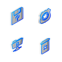 set isometric line police badge unknown document vector image