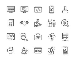software development flat line icons set vector image